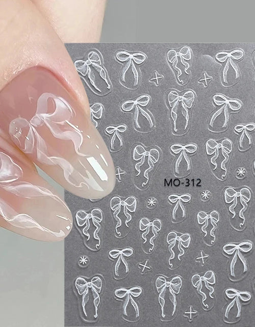 Load image into Gallery viewer, 3D White Bowknot Flower Nail Art Sticker Ultra-Thin Self-Adhesive Slider Summer Nail Art Decal Decoration DIY Manicure Accesorie
