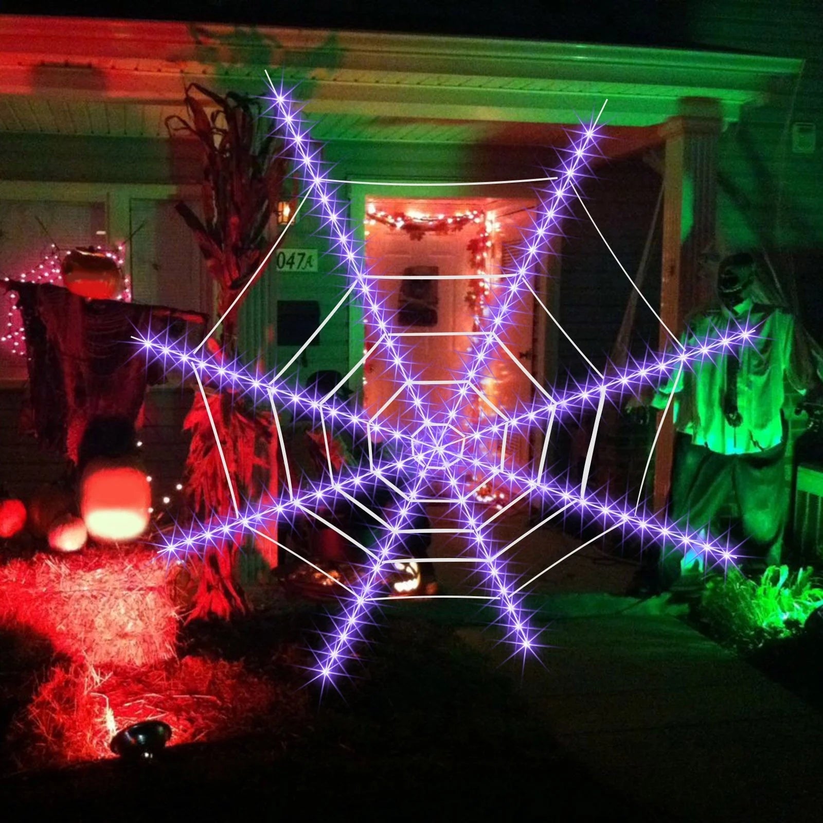 Halloween LED Spider Web Light,Horror Festival Theme Yard Decoration,Usb Remote-Control Glowing Spider Web Light for Indoor Outdoor Setup