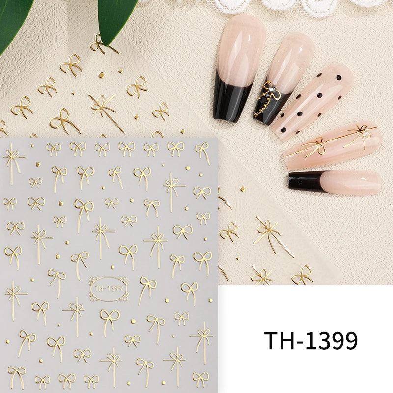 3D White Bowknot Flower Nail Art Sticker Ultra-Thin Self-Adhesive Slider Summer Nail Art Decal Decoration DIY Manicure Accesorie