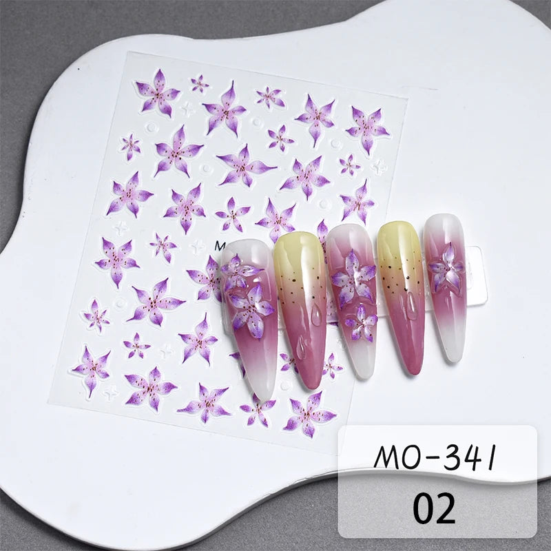3D White Bowknot Flower Nail Art Sticker Ultra-Thin Self-Adhesive Slider Summer Nail Art Decal Decoration DIY Manicure Accesorie