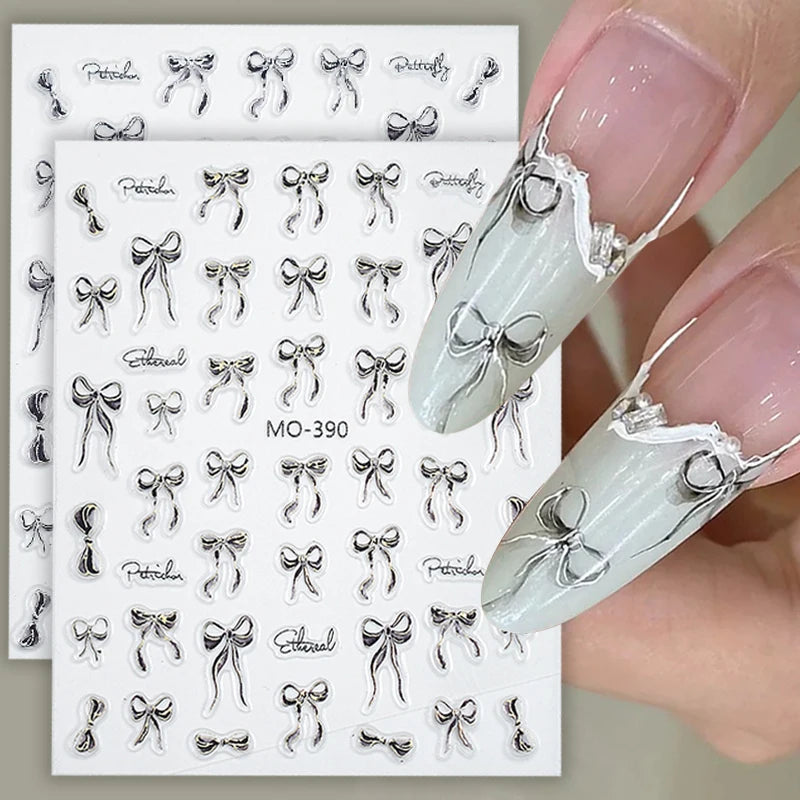 3D White Bowknot Flower Nail Art Sticker Ultra-Thin Self-Adhesive Slider Summer Nail Art Decal Decoration DIY Manicure Accesorie