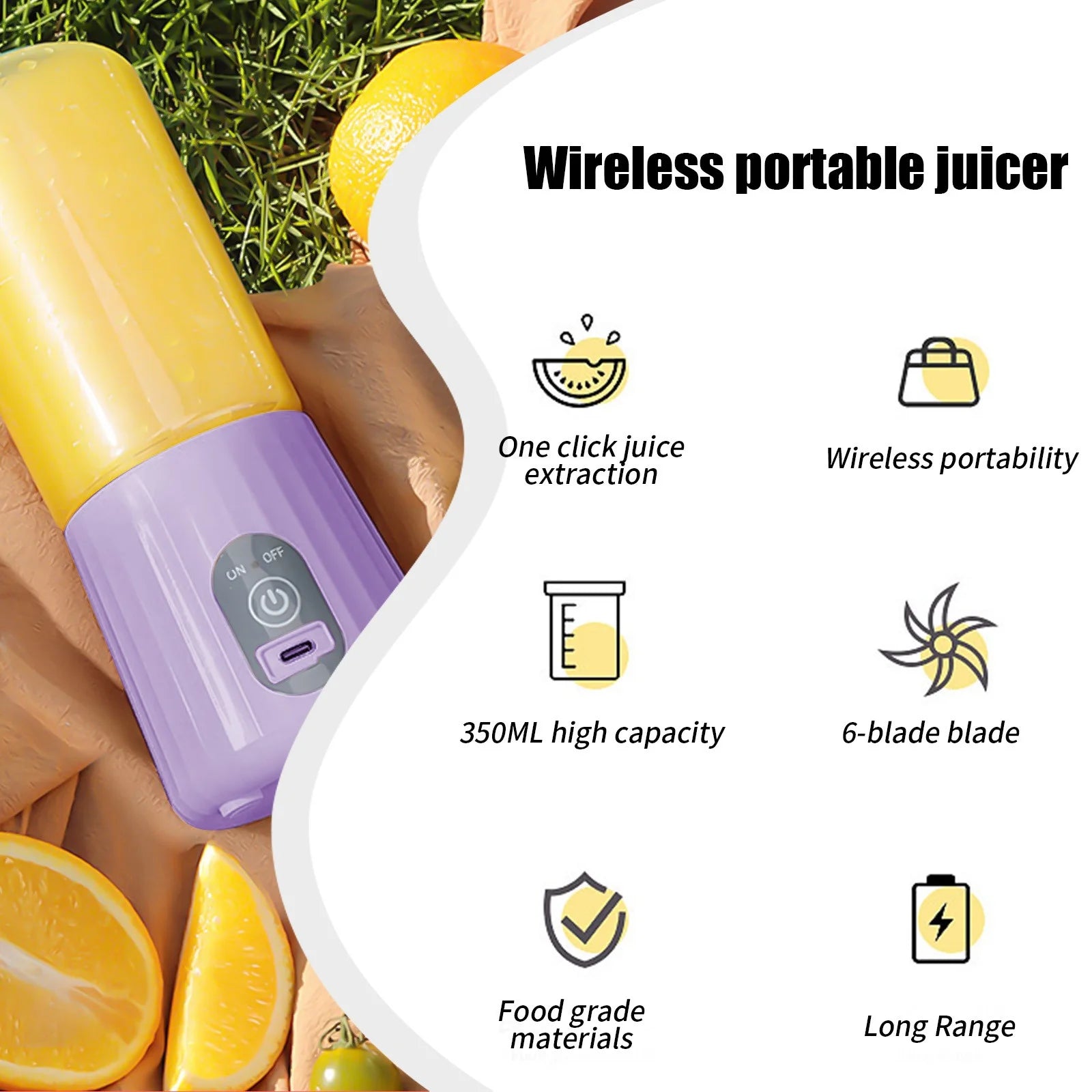 Home Essentials Kitchen Small Appliances Portable Blenders , Juicer for Shakes , Fruit Juicer USB Rechargeable with 6 Blades, Handheld Blenders for Sports Travel and Outdoors Clearance