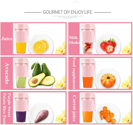 Portable Blender Cordless Smoothies and Shakes Detachable Personal Size Juicer Cup with USB Rechargeable Four Blades Fruit Mixing Machine 10Oz Travel Mini Mixer Handheld Blender for Sports Gym Pink (Pink)