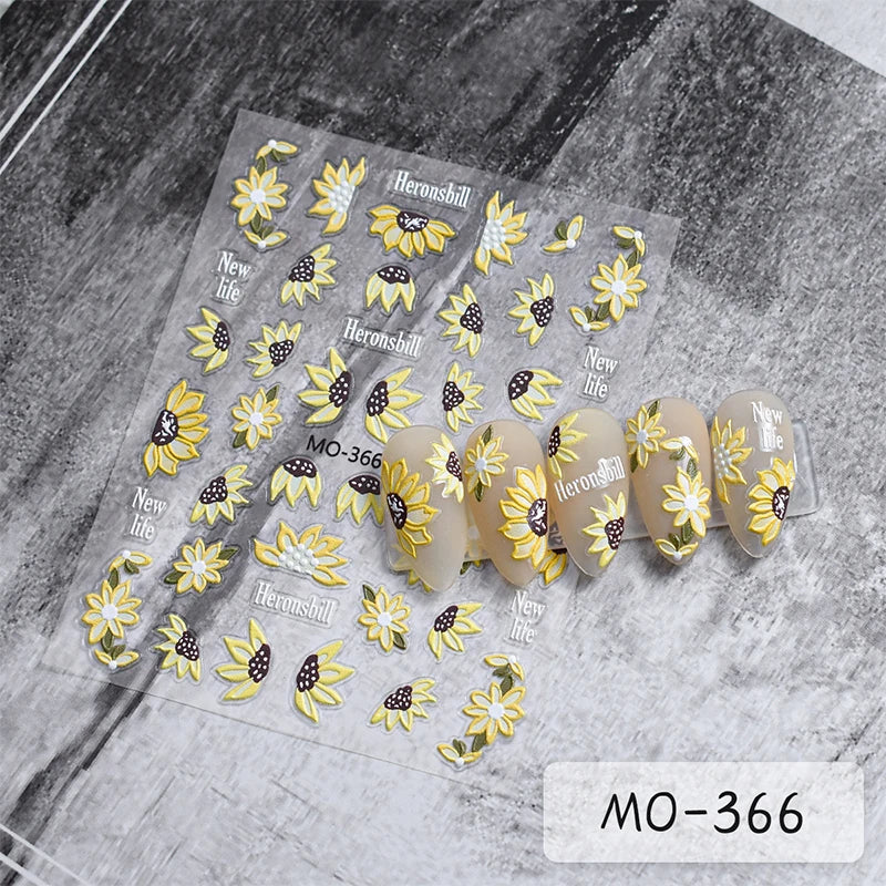 3D White Bowknot Flower Nail Art Sticker Ultra-Thin Self-Adhesive Slider Summer Nail Art Decal Decoration DIY Manicure Accesorie