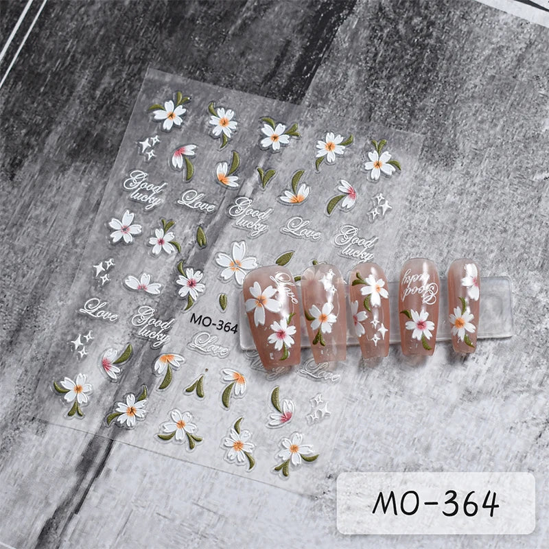 3D White Bowknot Flower Nail Art Sticker Ultra-Thin Self-Adhesive Slider Summer Nail Art Decal Decoration DIY Manicure Accesorie