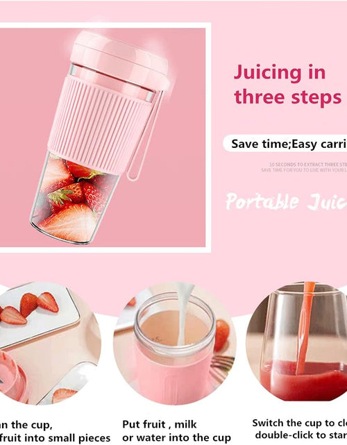 Load image into Gallery viewer, Portable Blender Cordless Smoothies and Shakes Detachable Personal Size Juicer Cup with USB Rechargeable Four Blades Fruit Mixing Machine 10Oz Travel Mini Mixer Handheld Blender for Sports Gym Pink (Pink)
